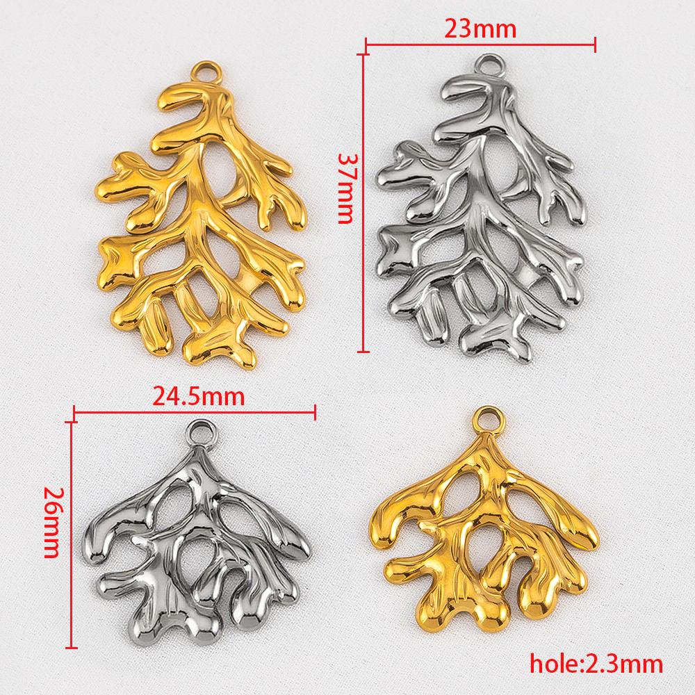 5pcs No Fade Tree Branches Leaf Charm Stainless Steel Gold Color Pendants For Jewelry Making Earring Keychain Supplies DIY Craft