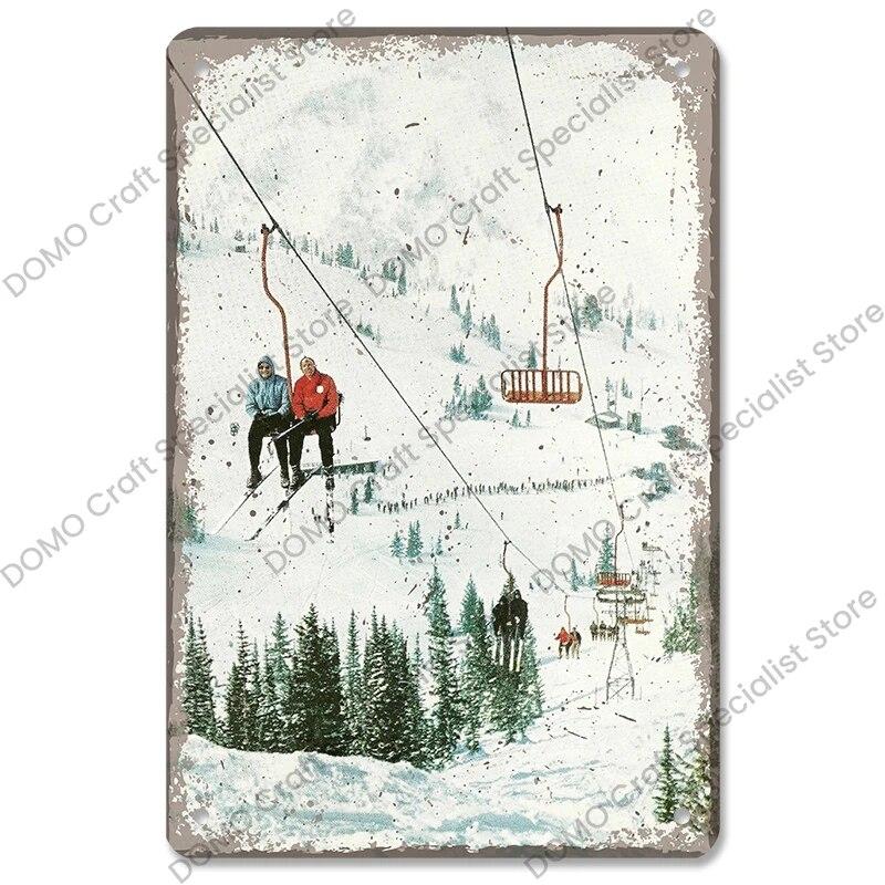 Лыжный спортивный плакат, винтажная металлическая табличка, знаки, горные лыжи, красота, металлическая жестяная пластина, ретро настенный декор для лыжного клуба, бара, паба, дома