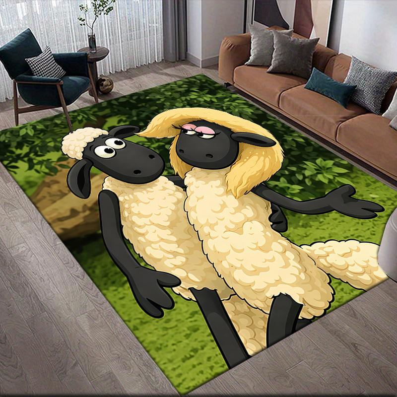 Shaun the Sheep2 Flannel Pattern Square Carpet,Area Rug,Carpet Rug for Living Room Bedroom Sofa Playroom Decor,Non-slip Floor Mat