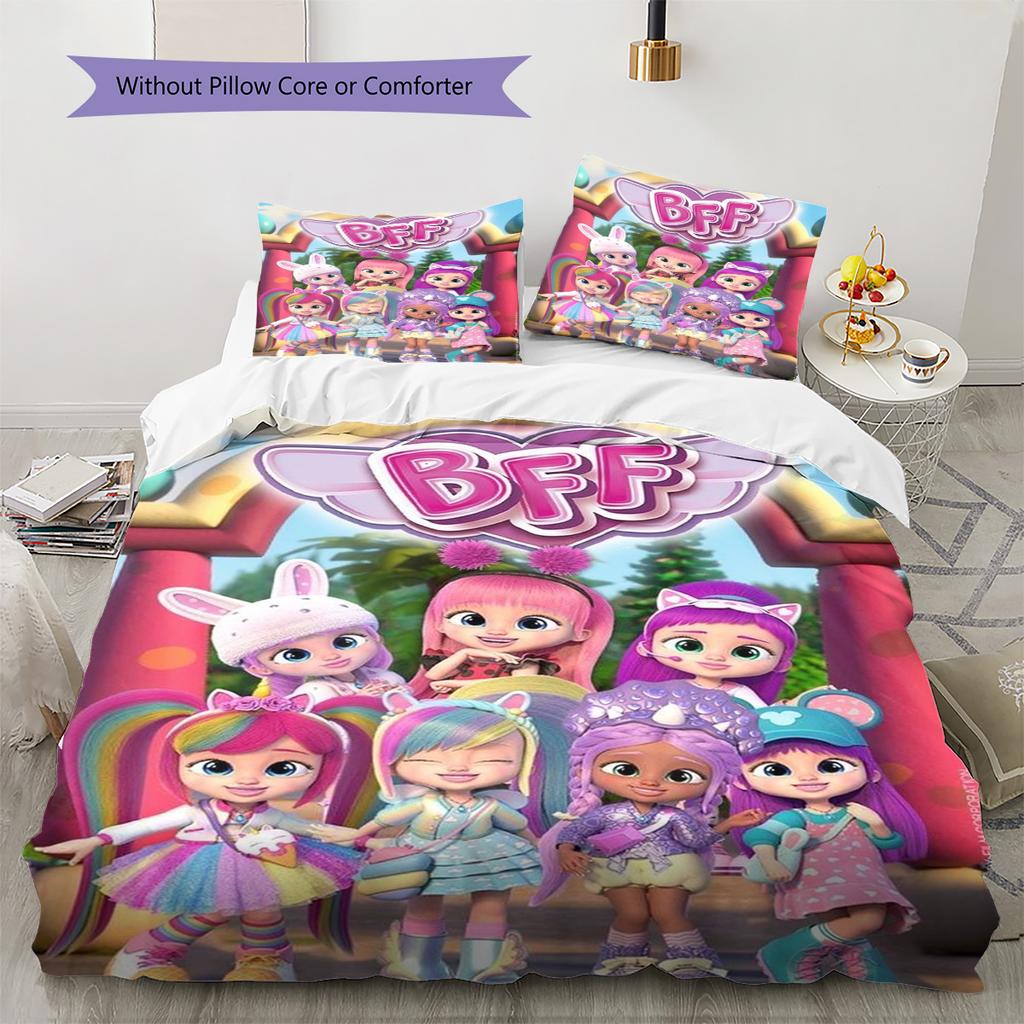 BFF Cartoon Pattern Bedding Set Quilt Cover Pillowcase Home Decor Gift (1 * duvet cover + 2 * pillowcase, without core)