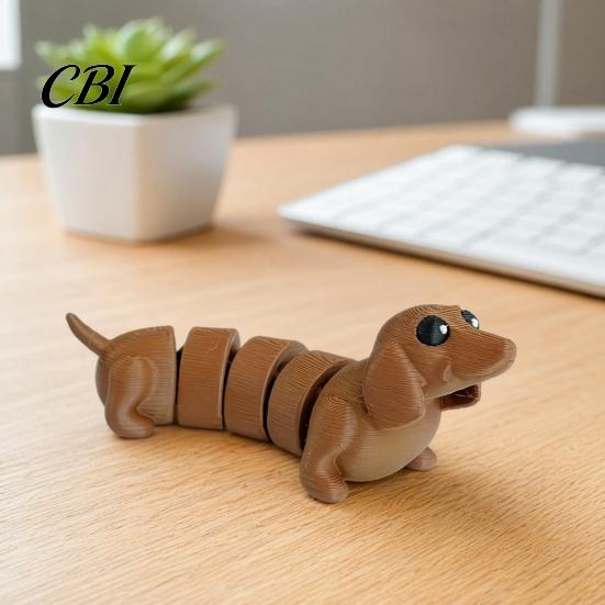 Animal Desktop Decoration 3D Printed Dachshund Figurine, Articulated Dog Fidget Toy, Puppy Collectible Toy Figure with Movable Joints, for Home Office