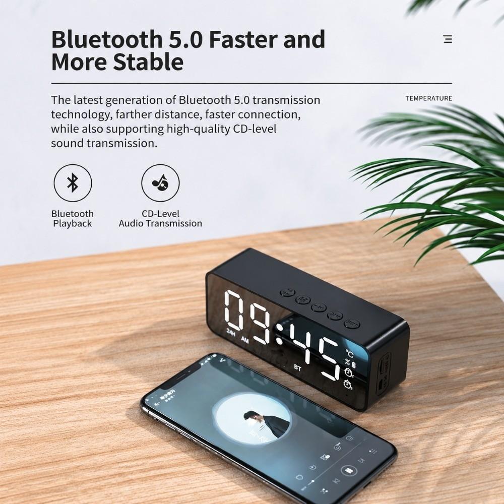 5.0 Bluetooth Mirror Surface Alarm Clock Rechargeable Bluetooth Speaker Home Decoration