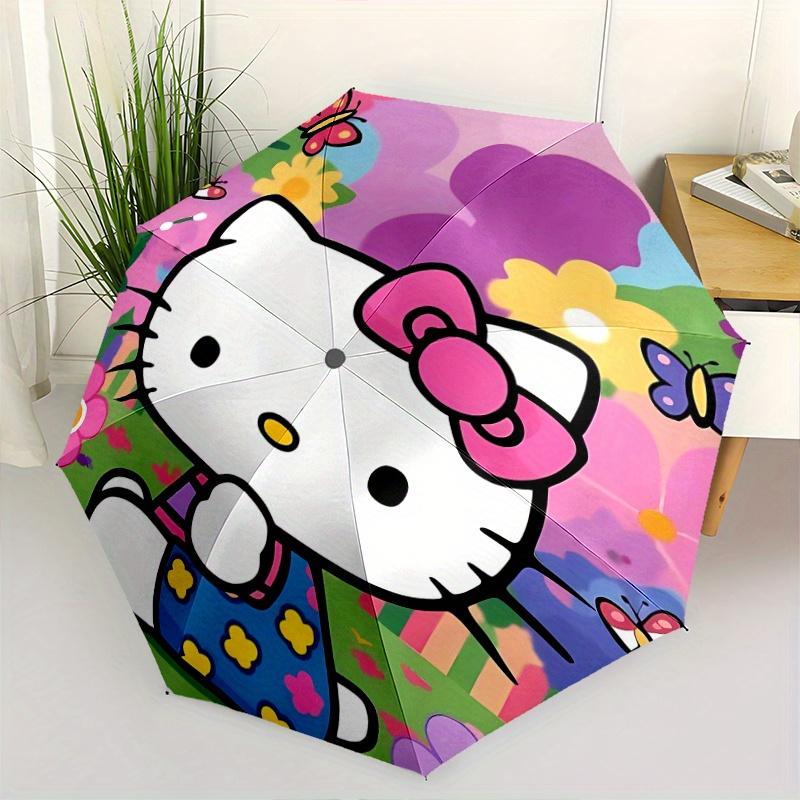 Hello Kitty Theme Automatic 3-Fold Umbrella Design, Cute Cartoon Pattern, Portable Outdoor Umbrella, Perfect, Holiday Gift for Disney fans.Y047