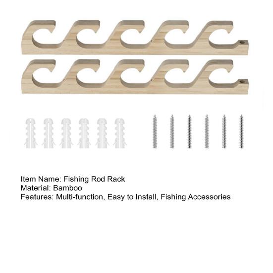 2шт настенный держатель для удочки 5 слотов прочный деревянный горизонтальный