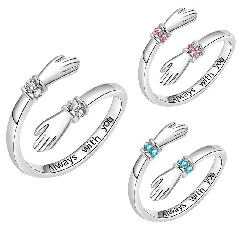 Creative Embrace Zircon Open Ring For Women Colorful Gemstone Letter Band Fashion Jewelry Gift