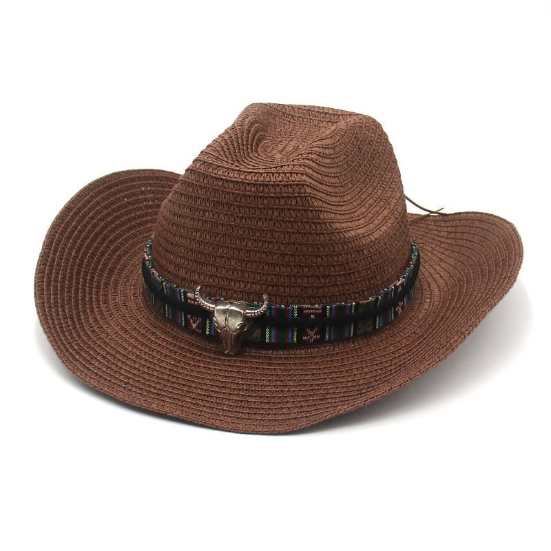 Шляпа из соломы «Западный пастух» Специальная шляпа Верх Коровья голова Деним Солнцезащитная тень Тибетский этнический стиль Шляпа