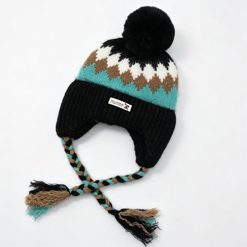 Outdoor windproof knitted hat Winter hairball contrasting wool hat Versatile hat Women's imitation mink velvet headgear