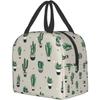 Lunch Bag Green Cute Cactus Reusable Water-Resistant Cooler Lunch Tote Box, Boys Girls Cute Container Lunch Bag School Office