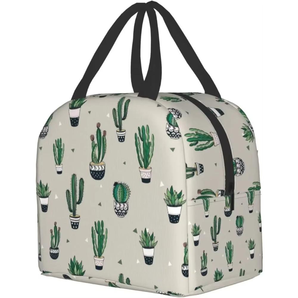 Lunch Bag Green Cute Cactus Reusable Water-Resistant Cooler Lunch Tote Box, Boys Girls Cute Container Lunch Bag School Office