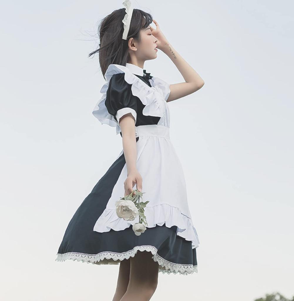 Леди Ленивая Лолита Горничная Косплей Короткий рукав Цельный фартук с рукавами-фонариками Юбка Лоли Оборка Костюм Фотография Милая Лоли Принцесса Аниме Кроссдрессинг