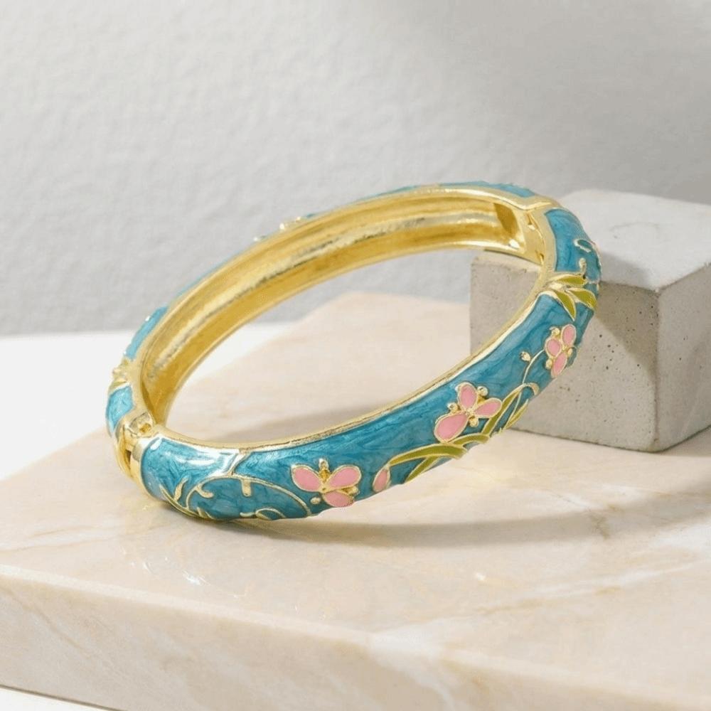 Rhinestone Enamel Bracelet Elegant Retro Court Floral Bangle Cloisonne Bangle Traditional Crafts