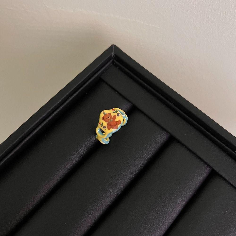 Open Ring Painting Ring Dripping Oil Irregular Enamel Ring Vintage Cartoon Bear Ring  Friend