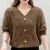 V-neck Hollow Knit Sweater Women's Spring and Autumn Sweater Top