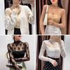Sheer Mesh T Shirt Women Long Sleeve Turtleneck See Through Transparent Tops Lace Crop Slim Ladies Silk T Shirt