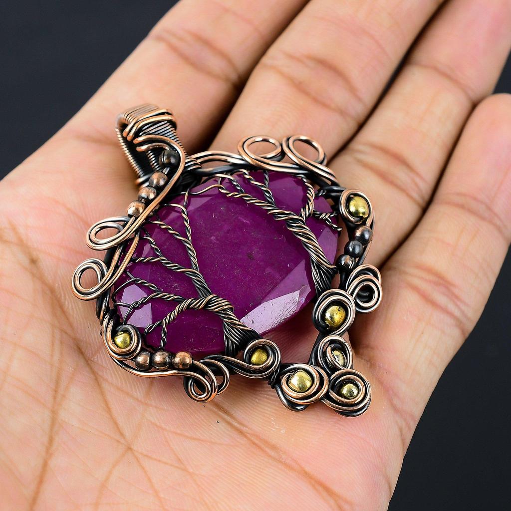 Ювелирные изделия ручной работы с подвеской из чистой медной проволоки «Древо жизни», созданный в лаборатории рубиновый драгоценный камень