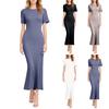 Женские платья Сексуальные облегающие однотонные платья с коротким рукавом