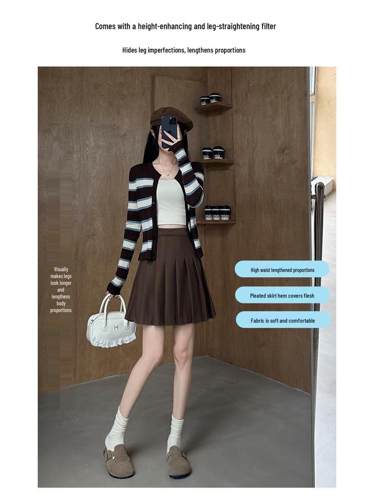 Приталенная юбка А-силуэта с высокой талией и плиссировкой из смесовой шерсти - от маленького до большого размера, осень/зима, стиль College JK, удлиненная миди-длина.