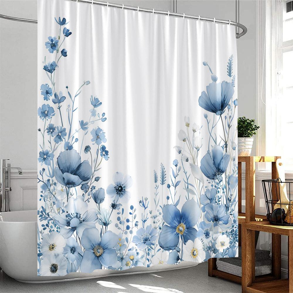 Floral Plants Shower Curtain Flowers Bamboo Butterfly Green Vines Botanical Herb Modern Bathroom Decor Polyester Bathtub Curtain