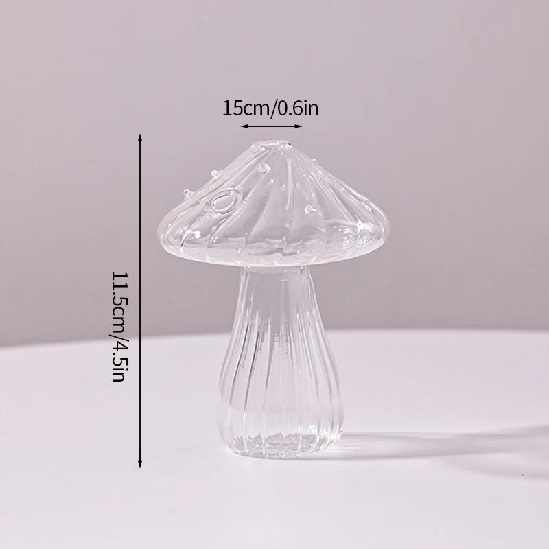 Mushroom Glass Vase Transparent Flower Bottle Small Vase Hydroponic Flower Pot Aromatherapy Bottle Office Desktop Ornament