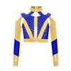 Girls Gymnastics Dance Top Long Sleeve Shiny Rhinestone Color Block Cross Back Cutout Crop Top