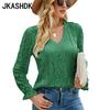 Women's Fashion Casual Spring Fall Flower Pattern Print Long Sleeve V-Neck Blouses & Shirts