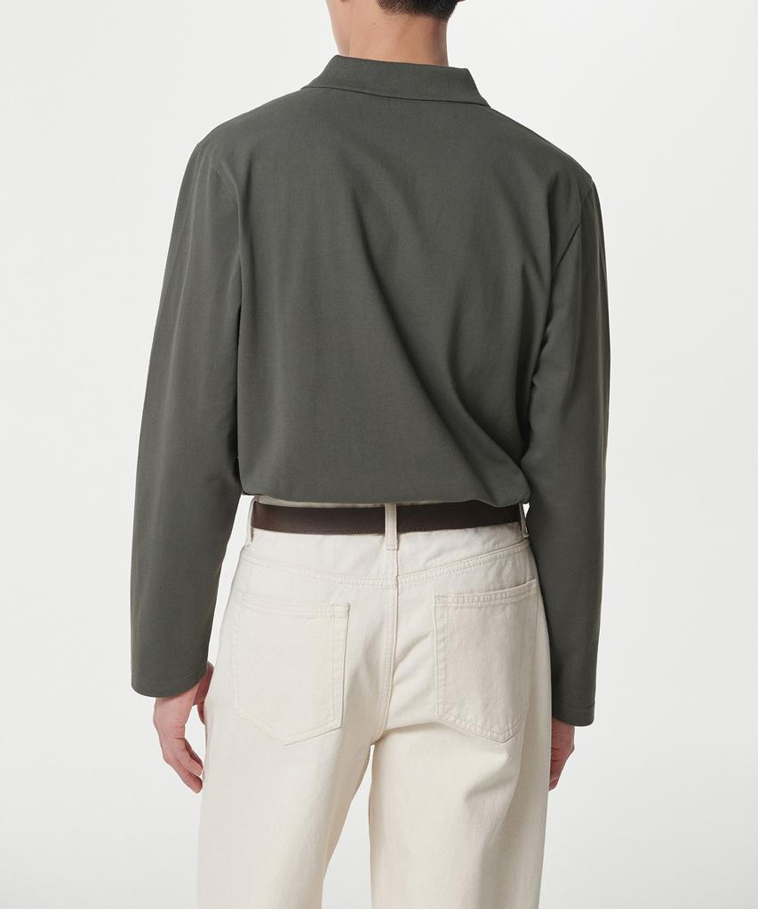 MUSINSA STANDARD Slit Neck Long Sleeve Pique Polo Shirt [Khaki]