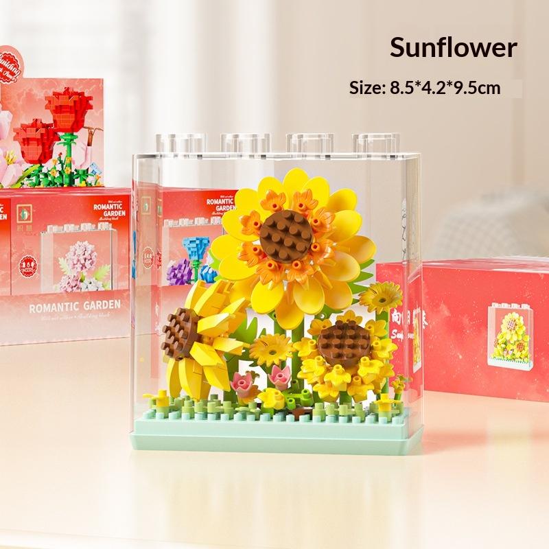 Bouquet Sunflower Potted Plant Micro Building Eternal Flower Model Diy Home Desk Decoration Brick Toys Gift