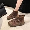 Флисовые сапоги для зимы женские 2025 года, осень и зима, новые универсальные, интернет-знаменитости, теплые, короткие ботинки Martin на платформе, хлопковая обувь