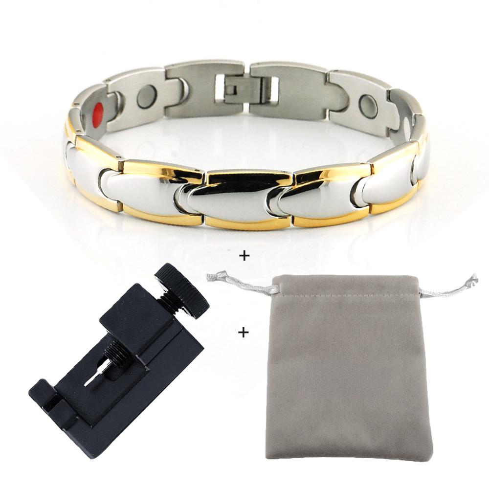 Ikuinen Magnetic Bracelet Men Stainless Steel Magnet Germanium Gold Chain Bracelet Male Christmas Bracelet for Men Jewelry