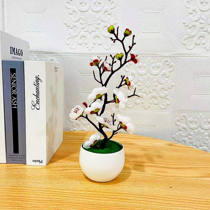 1pc Chinese Style Simulation Wintersweet With Flower Pot, Suitable For Living Room, Cabinet, Table Decoration