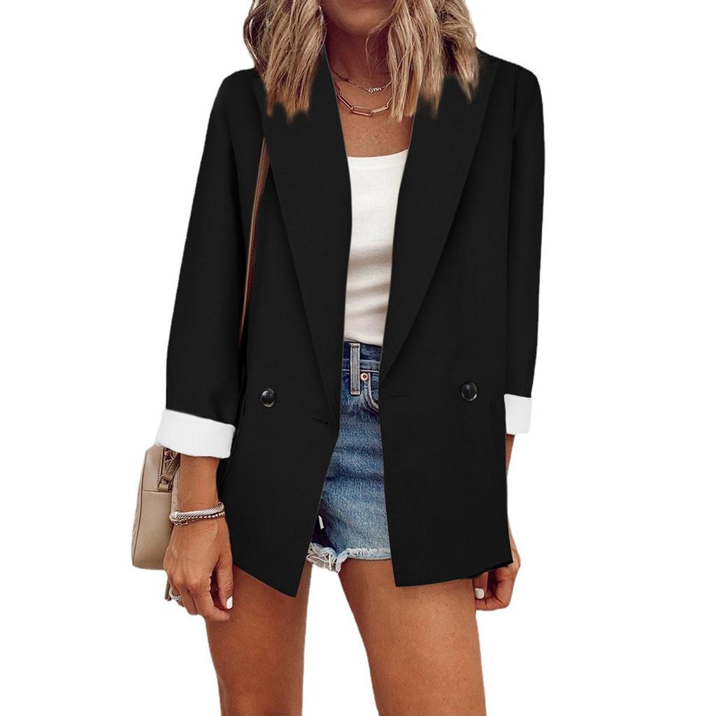 Women's Solid Color Casual Long Sleeve Cardigan Pocket Casual Jacket Suit Jacket