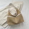 Khaki Straw Shoulder Bag Large Capacity Underarm Tote Bag Summer Woven Handbag  Female
