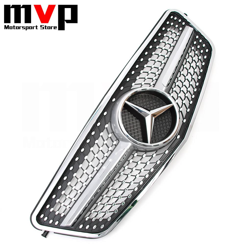 FCM5 Silver Diamonds Style Upper Grille With OE Style Emblem Logo Badge For Mercedes Benz E-Class W212 2009-2013 E300 E350 E500 E550