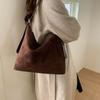 2025 Winter New Korean Version Light Luxury Simple Tote Bag Women's Retro Suede Shoulder Bag Texture Casual Armpit Bag