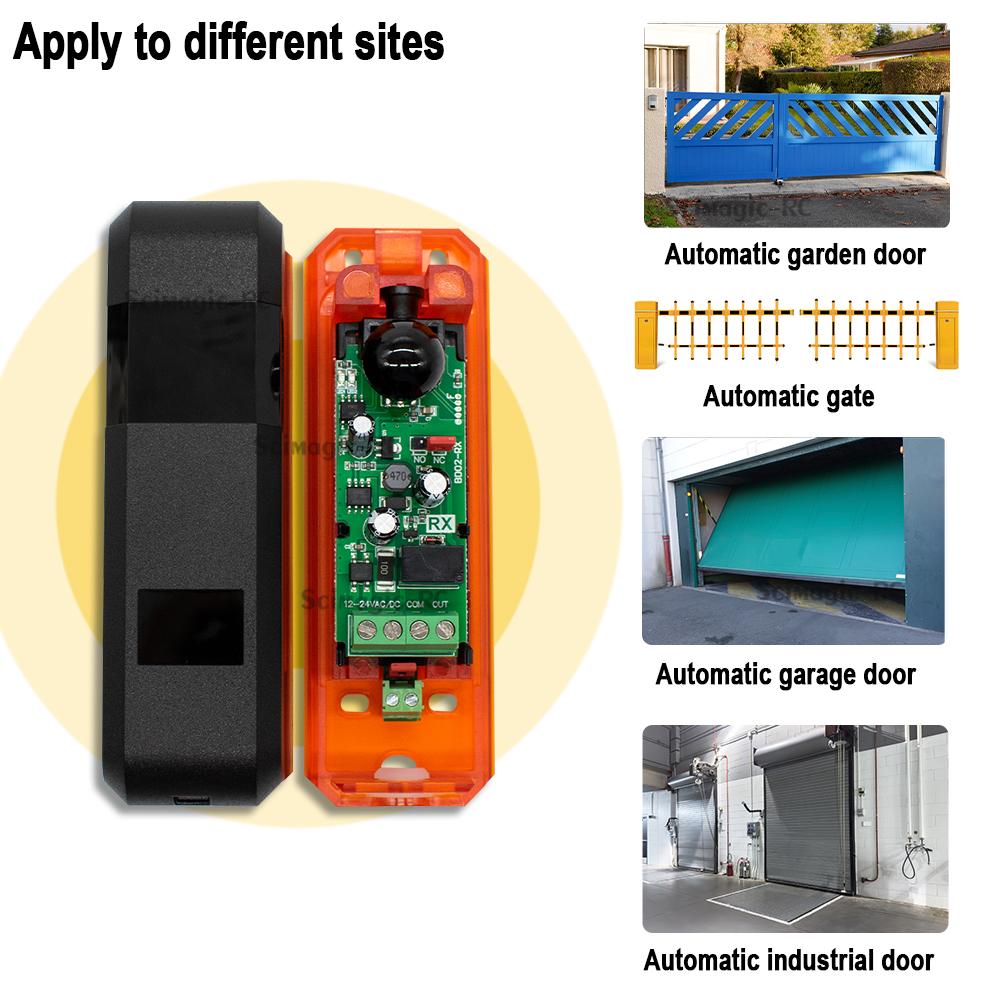 12-24В 180° Фотоэлектрический датчик для автоматических ворот, гаражных барьеров, дверей. Детектор с сигнальной лампой. Фотоэлемент. Инфракрасный лучевой датчик.
