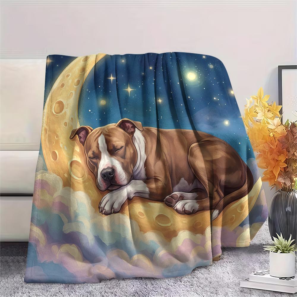 Cloud moon cat dog sleep Print Flannel Blanket,High quality Comfortable for All Seasons,Home Decor,Warmth and Comfort,Perfect for Christmas Gifts