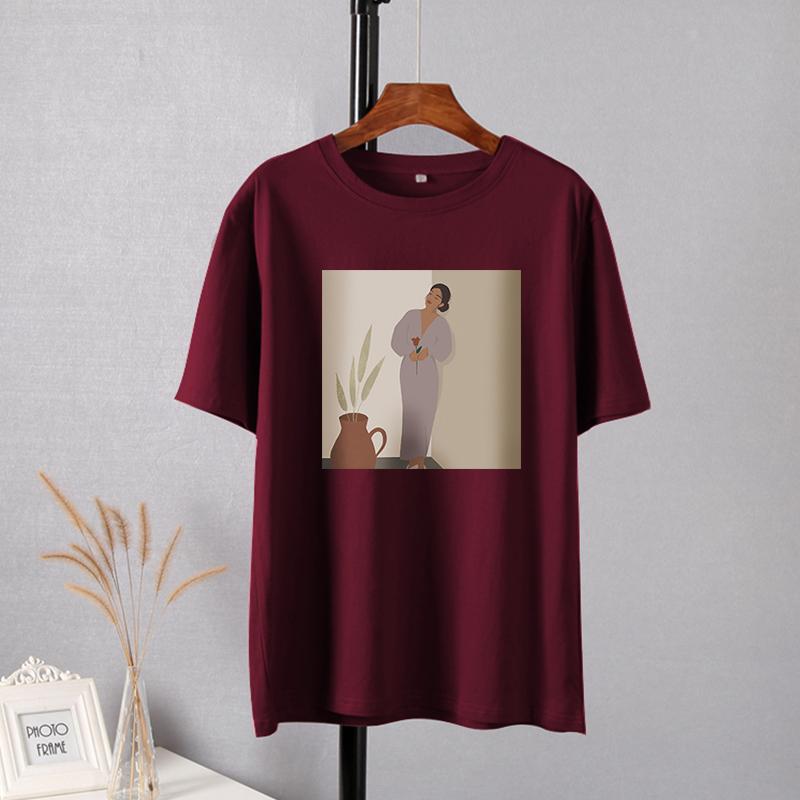 Hirsionsan элегантные мягкие футболки с рисунком женские летние повседневные базовые футболки с короткими рукавами женские корейские универсальные топы из 100% хлопка