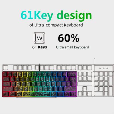 Проводная клавиатура Эргономичный дизайн RGB Игровая клавиатура 61 клавиша 60% Механическая клавиатура для ПК RGB Подсветка USB-интерфейс Тип