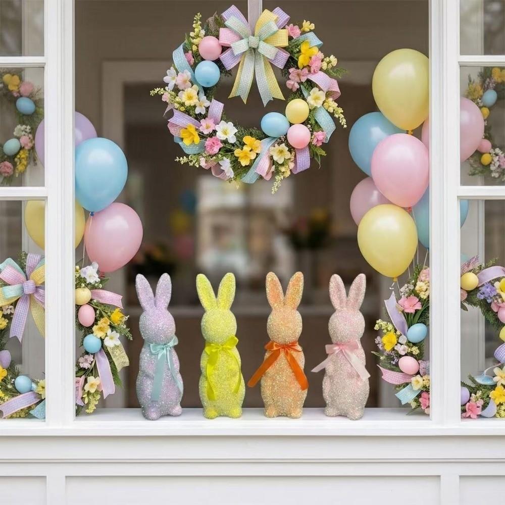 With Bow Tie Bunny Decoration Creative Large Flocking Rabbit Statues Cute Design Party Rabbit Ornaments Indoor Outdoor Lawn
