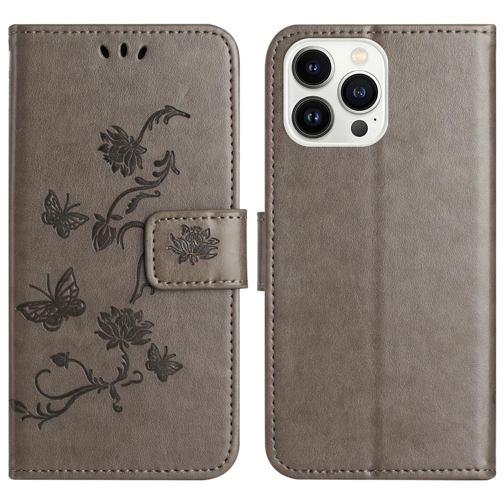 For iPhone 16 Pro Max Case Wallet Stand Butterfly Flower PU Leather Phone Cover
