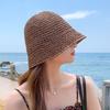 Women Sun Hat Solid Color UV Resistant Fisherman Hat Breathable Braided Foldable Straw Hat Outdoor Sun Shading Cap