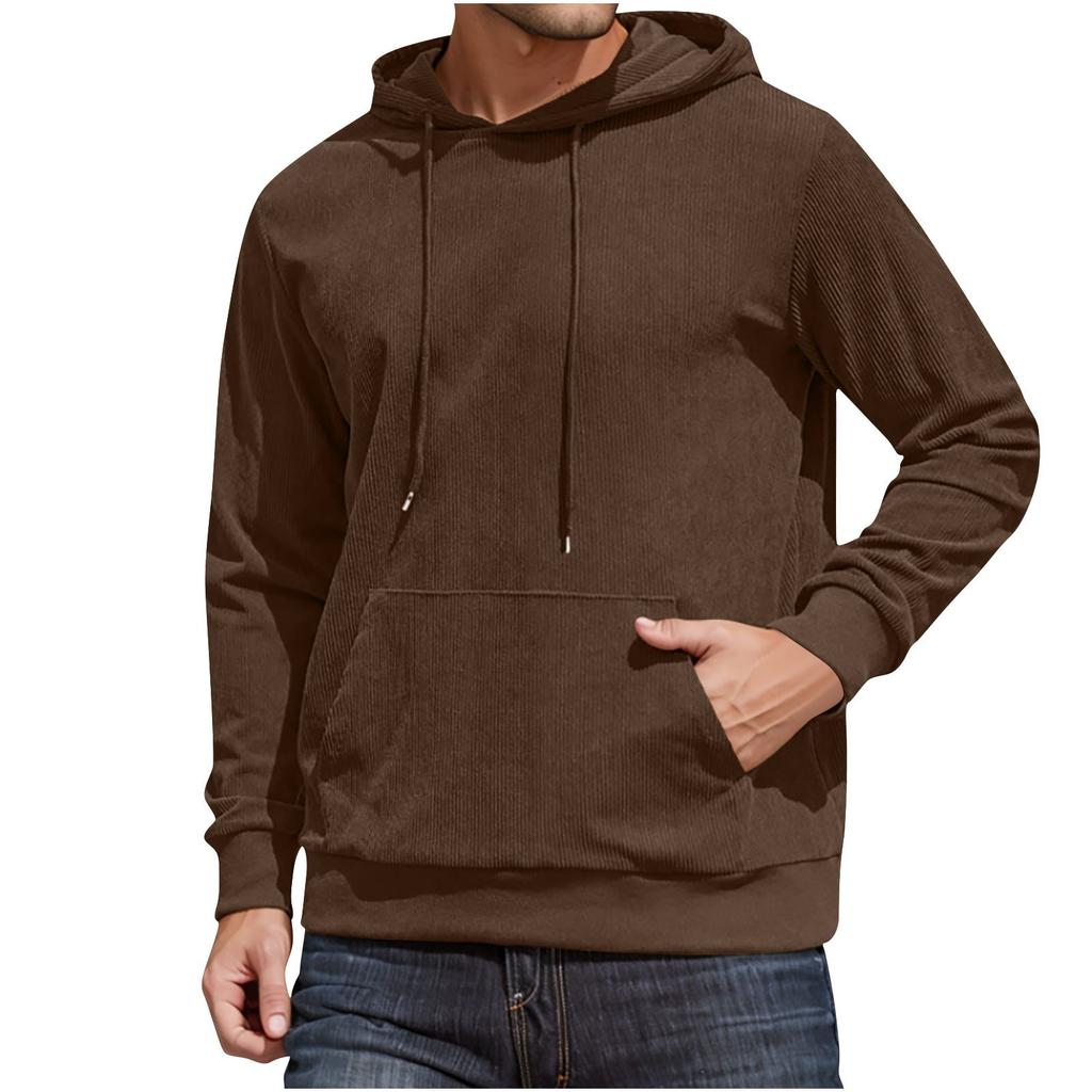 Mens Hoodies Long Sleeve Casual Corduroy Drawstring Sweatshirt With Pocket Lightweight Fall Stylish Tops