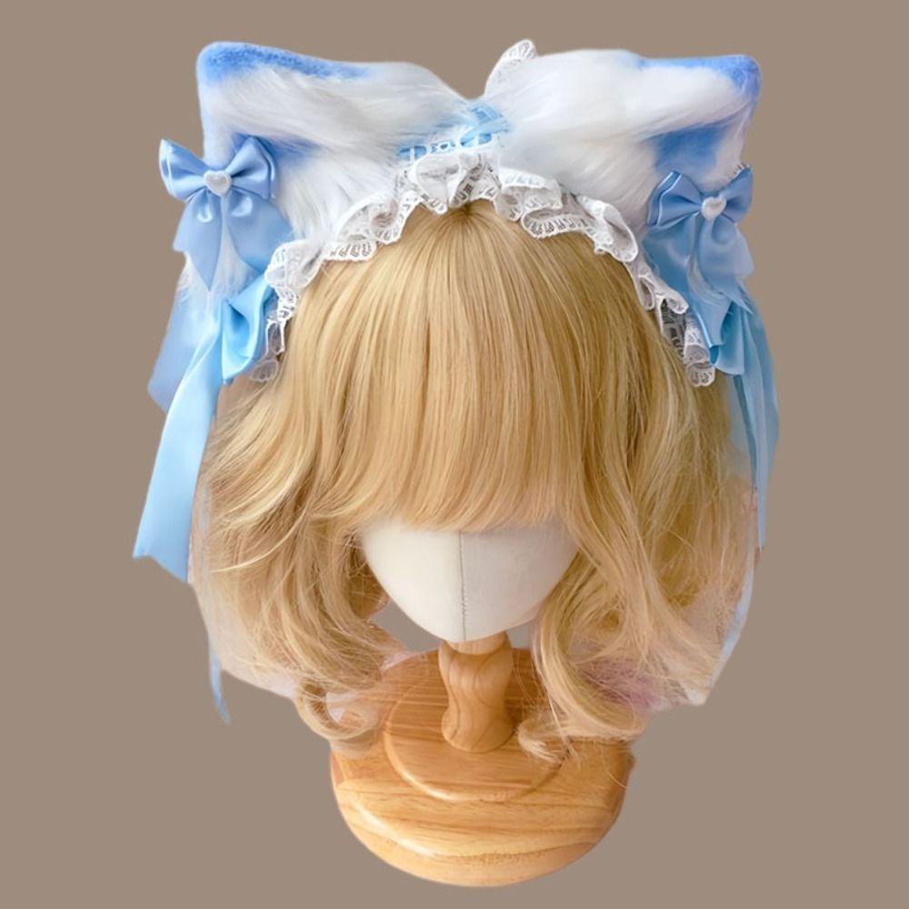 Jk Lolita Lace Headband Plush Cat Ears Barrettes Cute Anime Maid Cosplay Headdress Daily