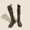 2024 Autumn New Knee Length Boots Women's Belt Buckle Thick Sole Motorcycle Rider Boots High Sleeve Fashion Boots