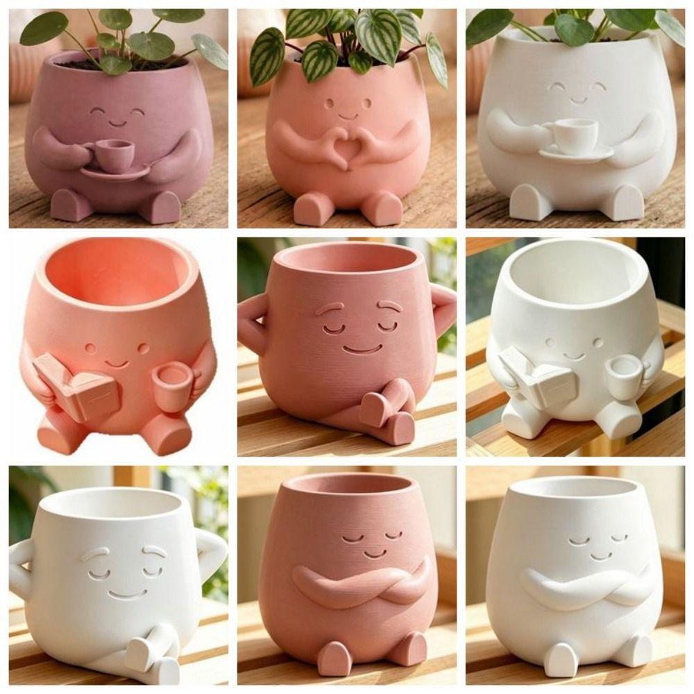 Stylish Design Head Planter Mini Size Desktop Decoration Landscape Plant Pot Home Decor