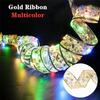 2023 New Year Xmas Christmas Decor Ribbon Lights Double Layer Copper Wire Ribbon Strings Lights For Weddings Christmas Tree Decorations