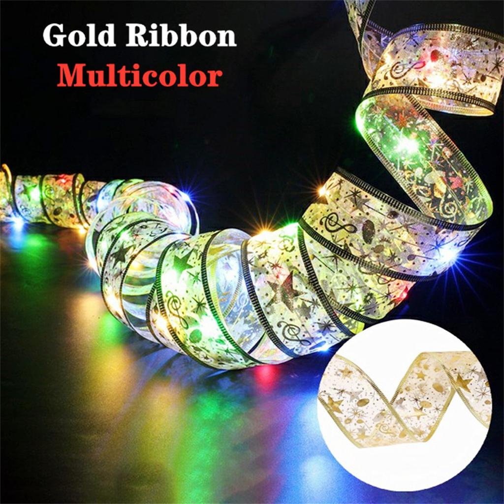 2023 New Year Xmas Christmas Decor Ribbon Lights Double Layer Copper Wire Ribbon Strings Lights For Weddings Christmas Tree Decorations