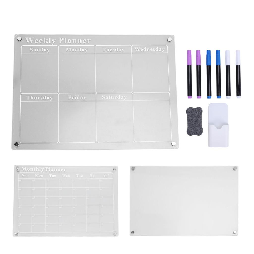 3Pcs Planning Board Set Acrylic Clear Dry Erase Blank Weekly Monthly Planner Board with 6 Pens 15.7x11.8in