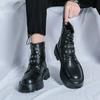 Autumn Winter High Quality Black Men's Boots 2024 Fashion Buckled Comfortable Leather Boots for Men Platform Motorcycle Boot Man