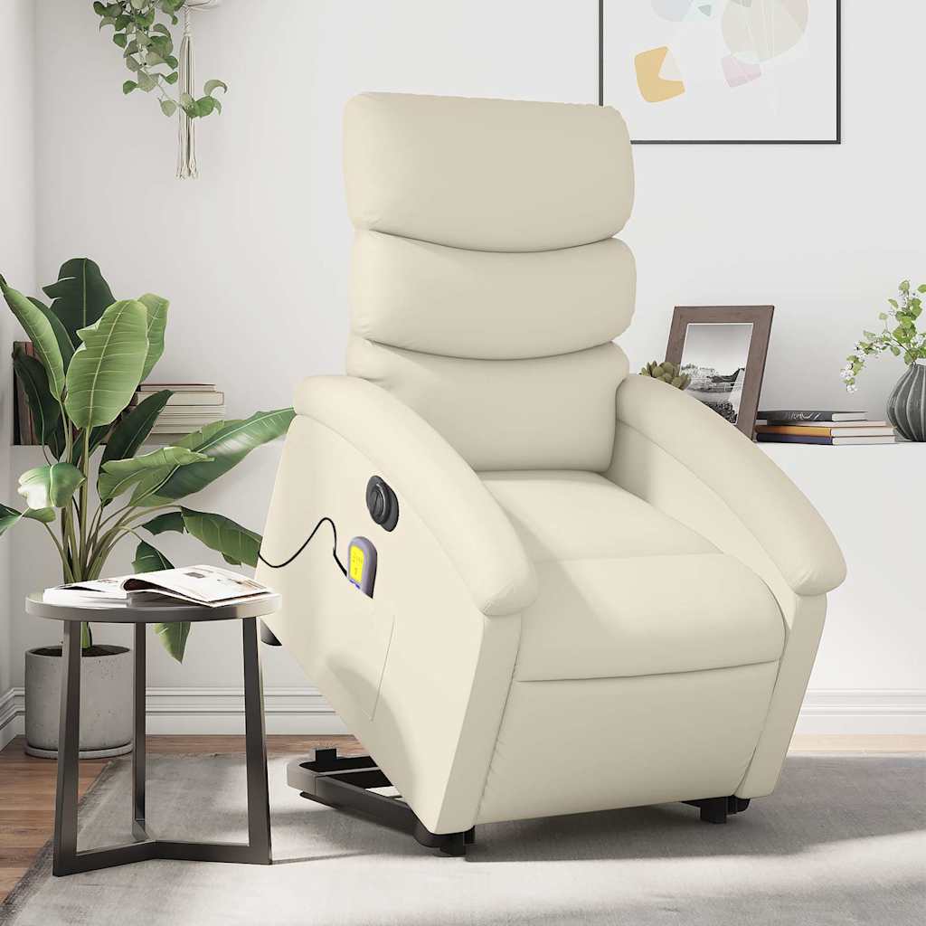Electric Massage Recliner with Rising Function Cream Faux Leather
